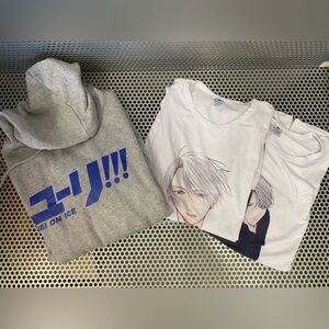 Yuri on Ice Graphic Hoodie and Tee Set - Gray & White